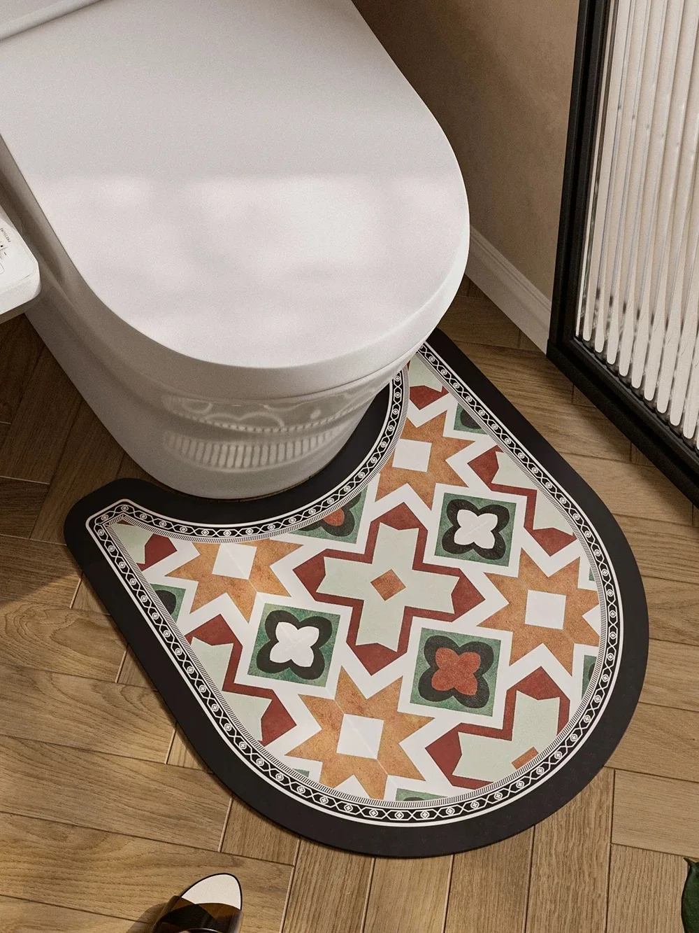 Retro Pattern Bathmat U-shaped Closestool Bathroom Floor Mat Three-piece Suit Super Absorbent Foot Pads Bathtub Carpet Quick Dry