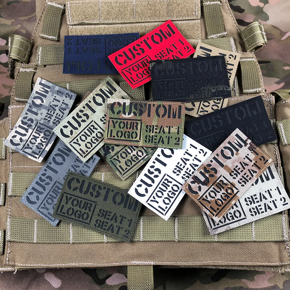 Taśmy imienne Tag marka niestandardowe cięcie laserowe IR IFF naszywka odbijająca podczerwień czarne litery taktyka morale wojskowy Airsoft