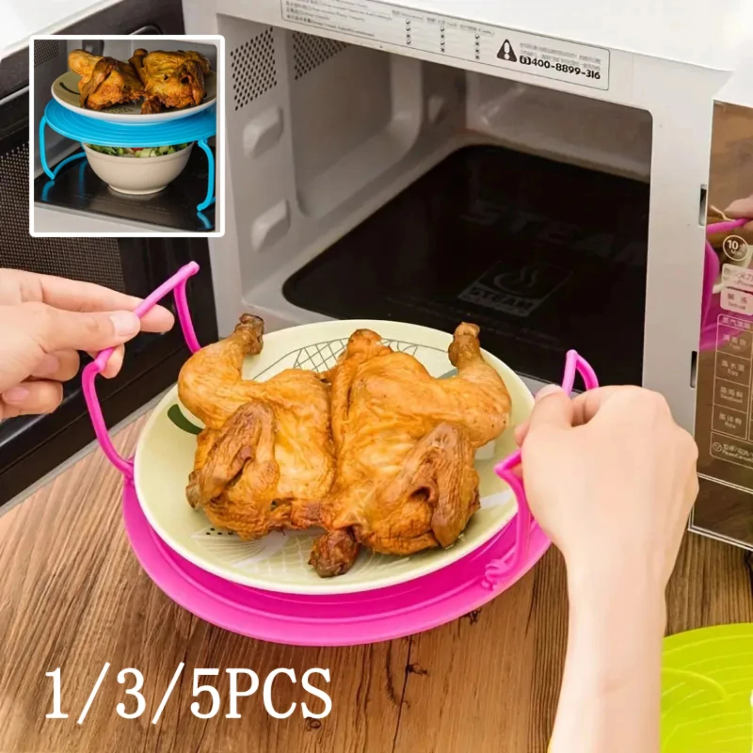 

Multifunction Microwave Plate Stacker Steaming Food Tray Racks With Handle Frige Rack Kitchen Accessories Cooking Tools