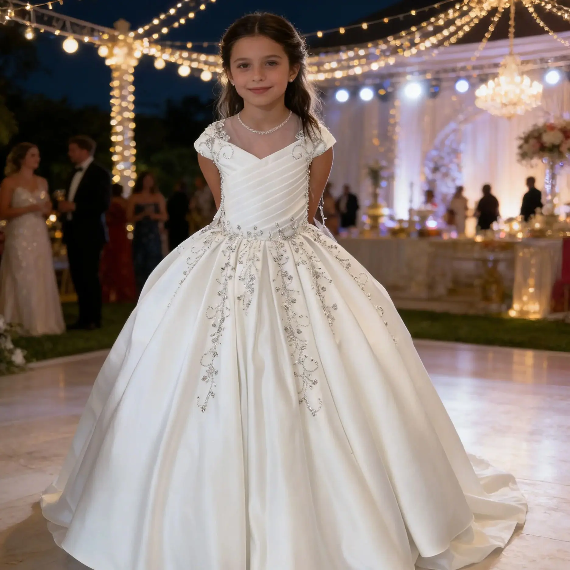 

Princess Flower Girl Dress For Wedding Satin Beading Floor Lenght Kids Birthday Party First Holy Communion Gown Ball Custom