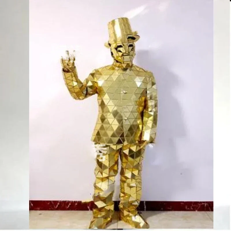 الذهب مرآة فستان الزجاج دعوى الرجال النساء زي عاكس DJ بار عرض الملابس المستقبل الفضاء حفل زفاف المرحلة تأثيري حلي