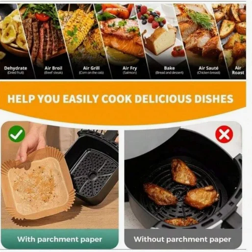 50pcs paper air fryer liner, non stick baking paper, compatible with most air fryers, kitchen air fryer liner, air fryer paper, - Detail 1