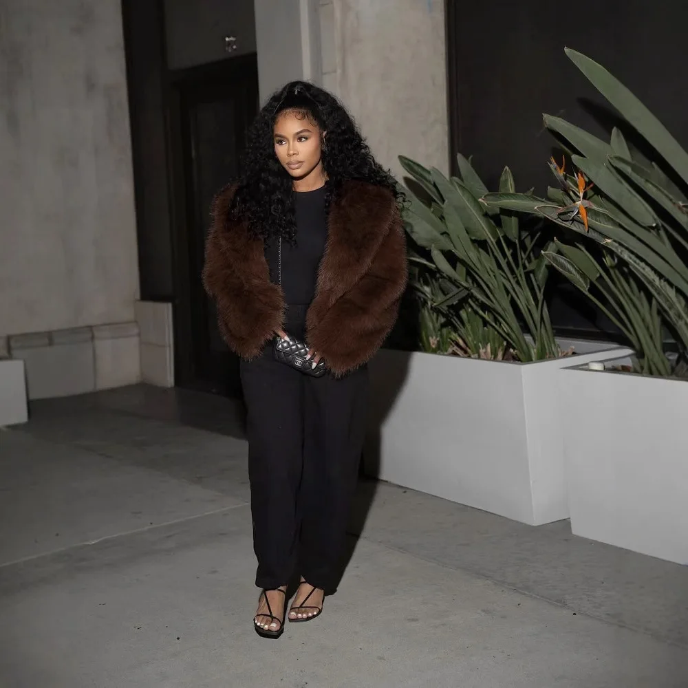 Wijnrood imitatie nertsen pluche gewatteerde jas voor dames donkere curry kleur herfst winter bovenkleding Europese Amerikaanse stijl