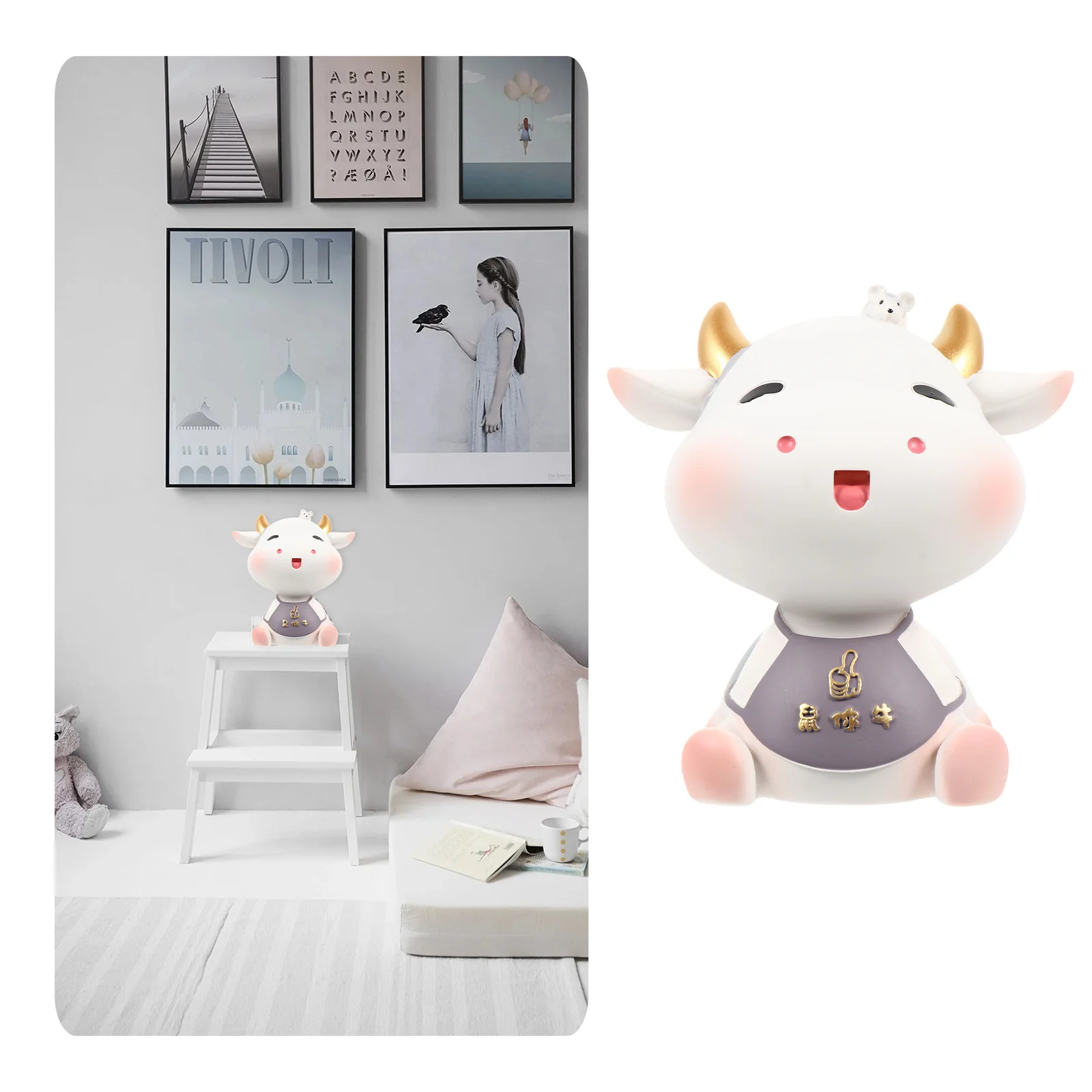 وعاء تخزين أموال جميل على شكل بقرة لهدايا أعياد ميلاد الأطفال، براعة رائعة، ألوان جميلة #5