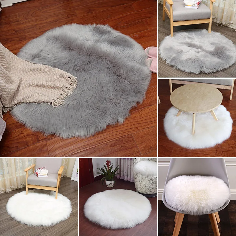 Hairy Cover Carpet Rug Rugs Home Luxury Mat Prayer Round Seat Sheepskin Textil Area Warm Wool Bedroom Decorative