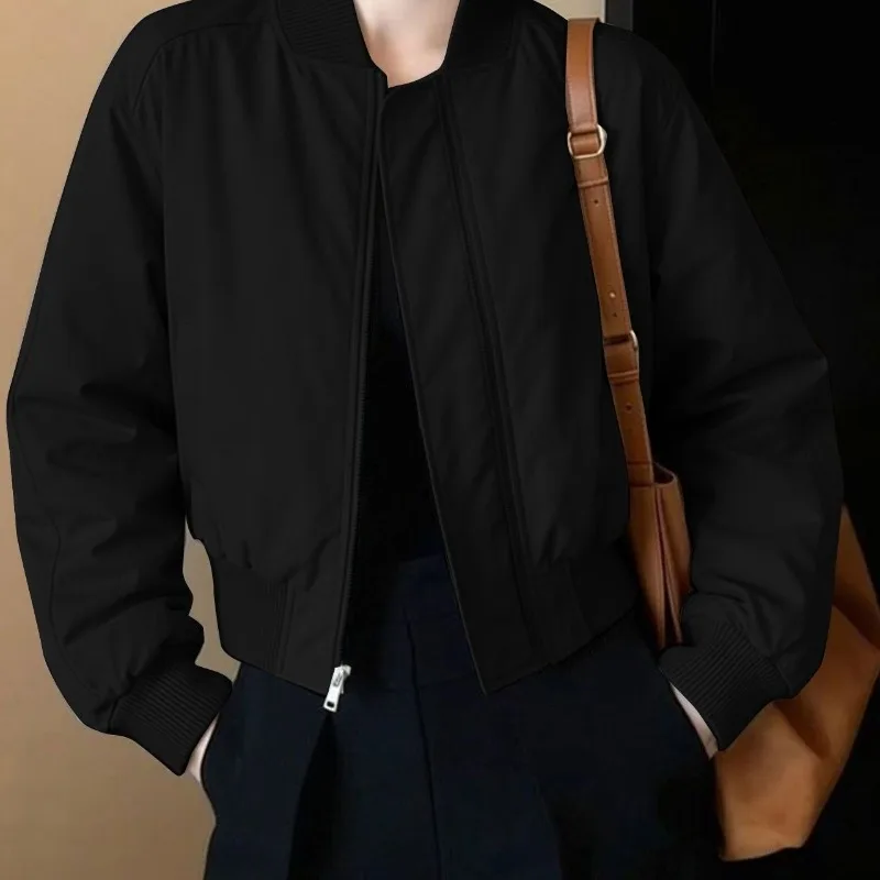 Women's Minimalist Casual Zip Up Baseball Bomber Jacket Cropped Long Sleeve 2026 Autumn Commute Workwear Slim Fit Bright Color view 6