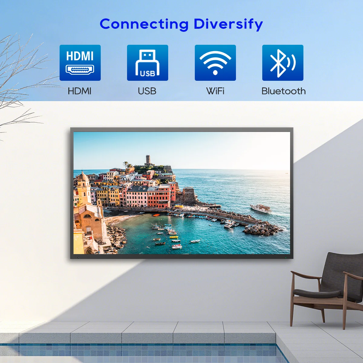 تلفزيون ذكي مقاوم للماء مقاس 43 بوصة بدقة 4K UHD لعام 2025 - تلفزيون من الدرجة التجارية الخارجية مع تصنيف IP65