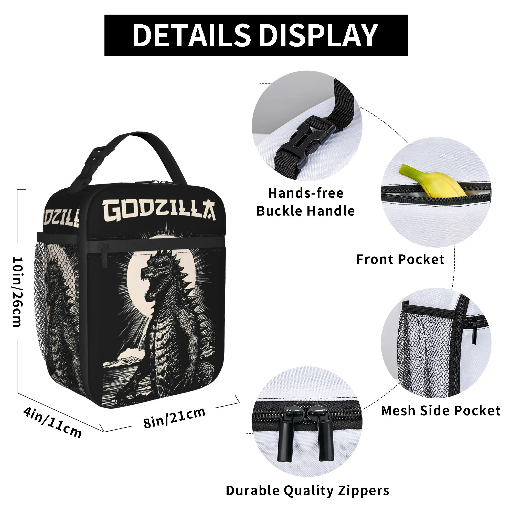 Great Wave Godzillaed Insulated Lunch Bag Leakproof Meal Container Thermal Bag Tote Lunch Box Work  Outdoor Bento Pouch - view 5