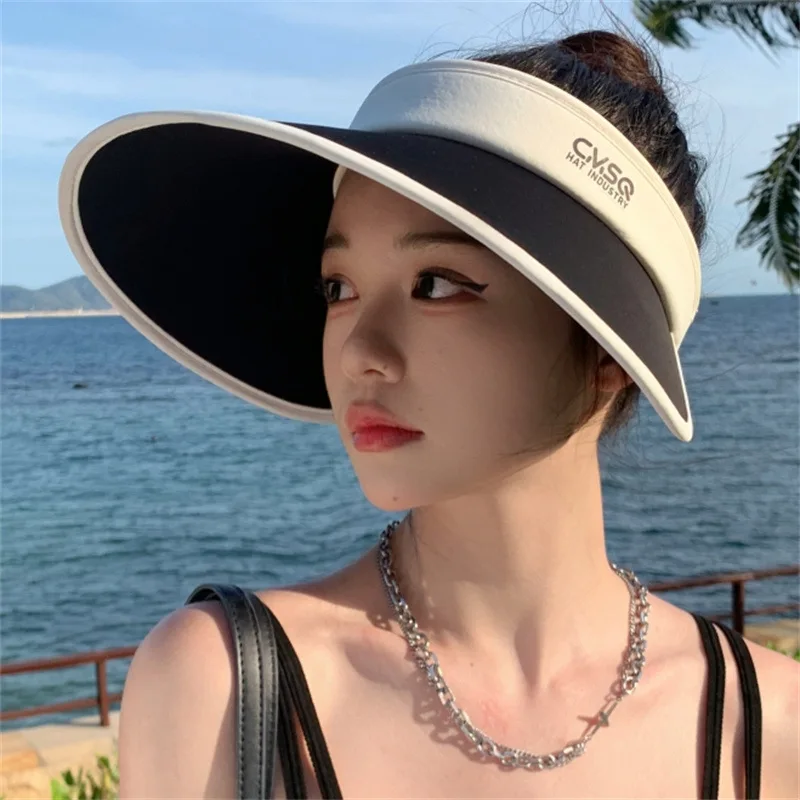 Female Large Brim Ice Silk Empty Top Hat for Outdoor Trips, UV-Proof Sun Hat, Korean Style Versatile Sun Hat, Sunscreen Hat