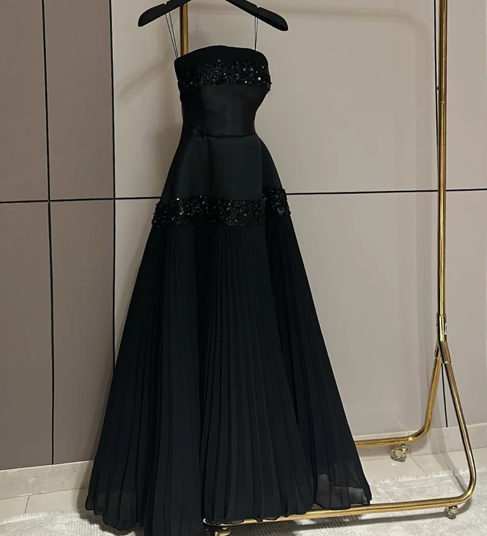 

Customized Matching Sequined Pleat A-line Strapless Long Dresses Bespoke Occasion Exquisite Chinese Style