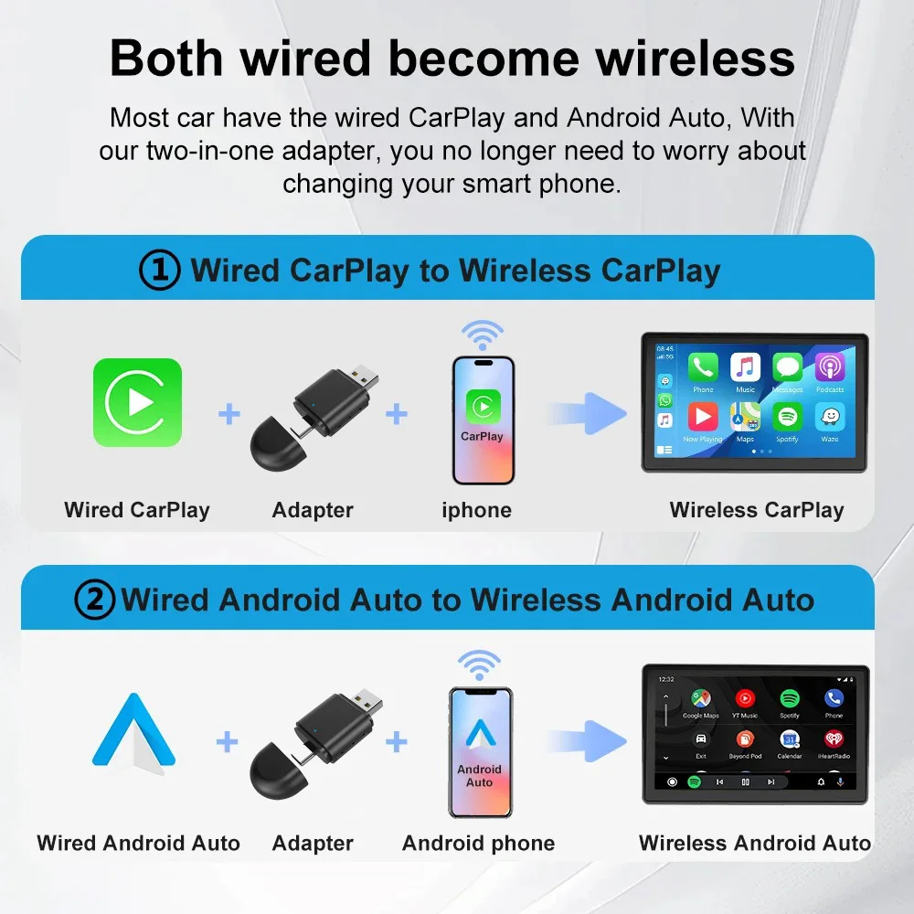 USB صغير وType-C واجهة مزدوجة سلكية Carplay Android إلى محول لاسلكي OTA الملاحة لغة التحكم في صندوق السيارة #2