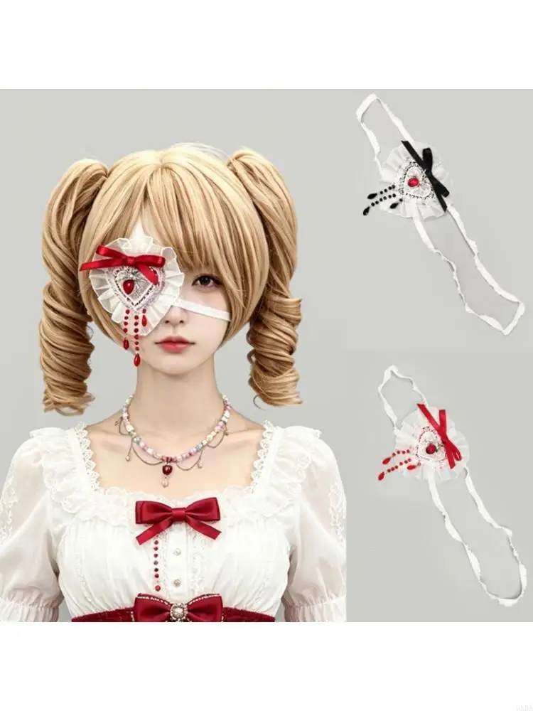 Costume Eye Cover Accessory with Lace Detail for Dramatic Outfit Accents 6XDA