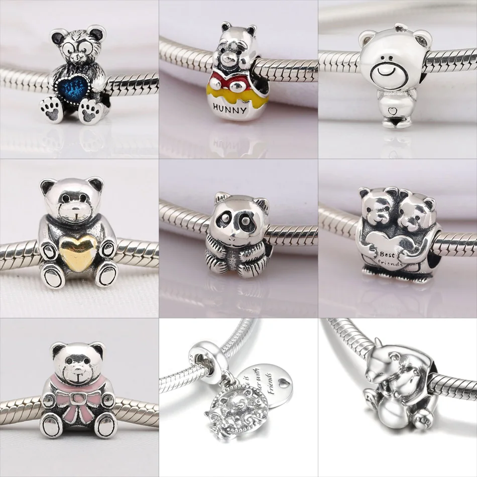 Koala Baby Boy & Girl Bear Dangle Charm Fit Women Bracelet Bangle DIY Jewelry S925 Sterling Silver Heart Best Friends Bead