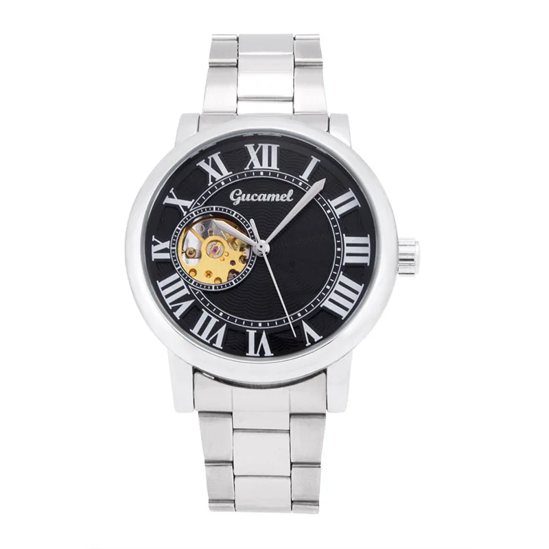 UTHAI M37 새로운 스퀘어 남성용 시계 투명 중공 패션 비즈니스 벨트 완전 자동 기계식 시계, 남성용 시계