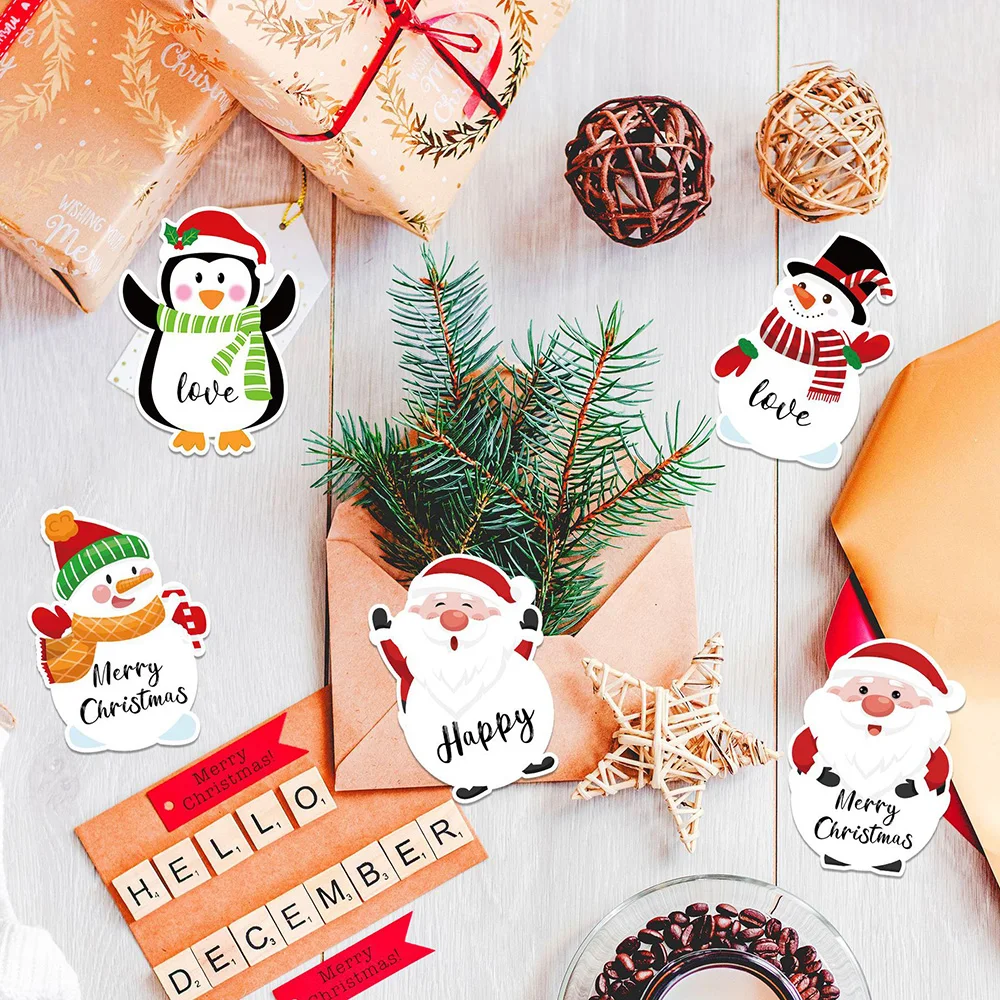 Lychee Life 12Pcs Christmas Santa Claus Penguin Cartoon Convenience Sticker Office Sticker Stationery Student Diary Label Paper