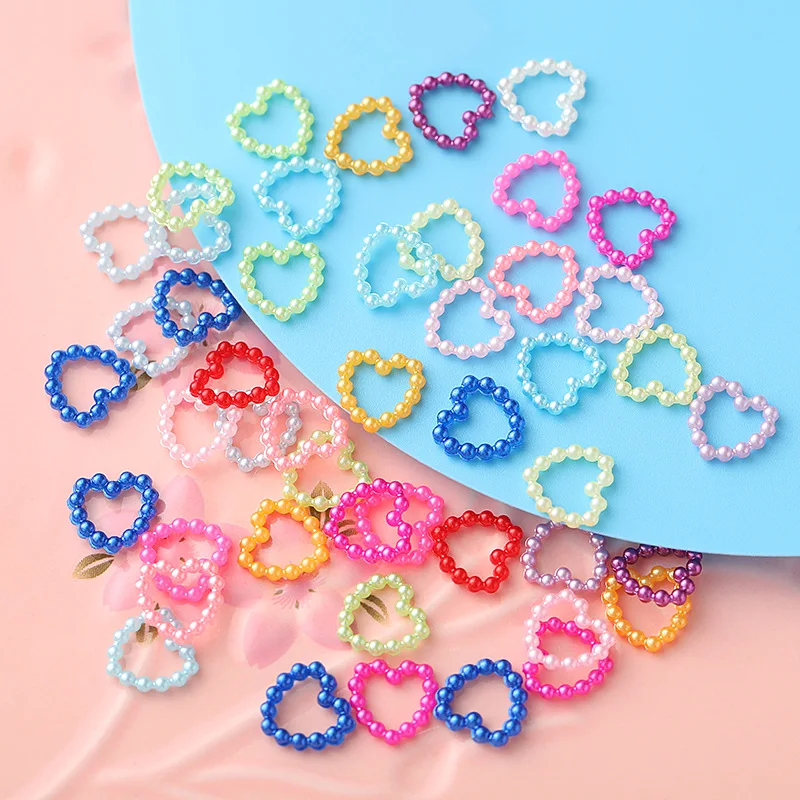 50pcs/lot 10x11mm Heart Hollow Pearl Nail Decorations Colors Loose Beads Clothes DIY Garment Beads Crafts for Nail Jewelry