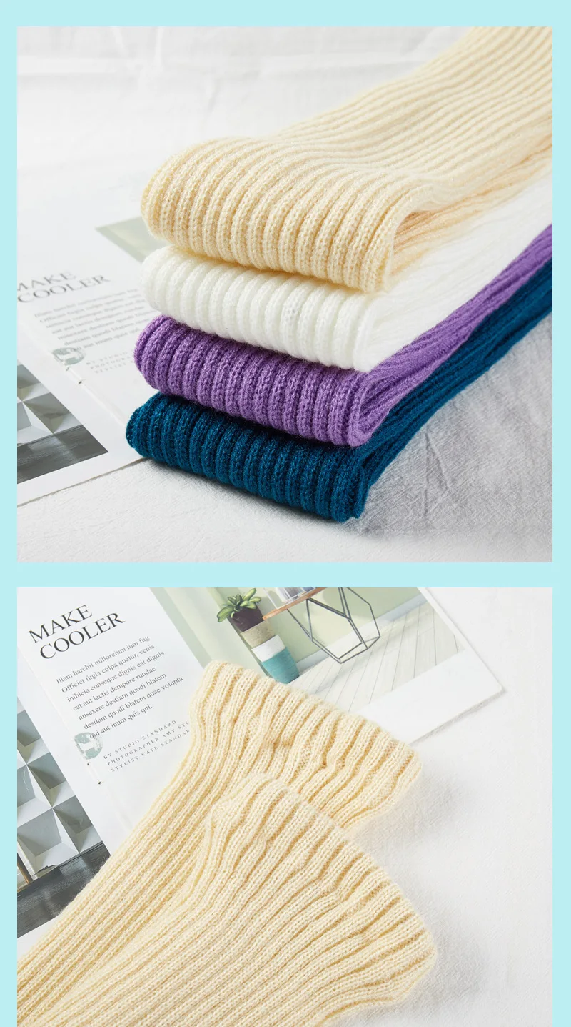 80cm Lila Herbst Und Winter Neue Yoga Socken Gleitschutz Dance Pile Wolle Strickte Weibliche Beinlinge Warme Wachen – Detail 17