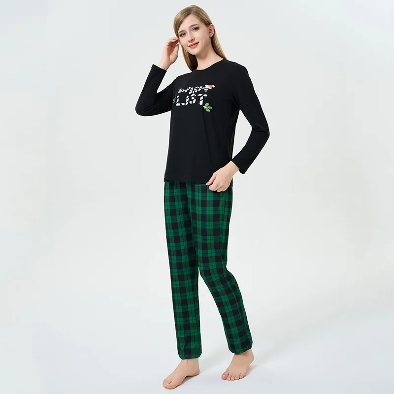 Conjunto de pijamas con alfabeto inglés para mujer, pijamas con estampado navideño de estilo europeo y americano, ropa de casa a la moda para mujer