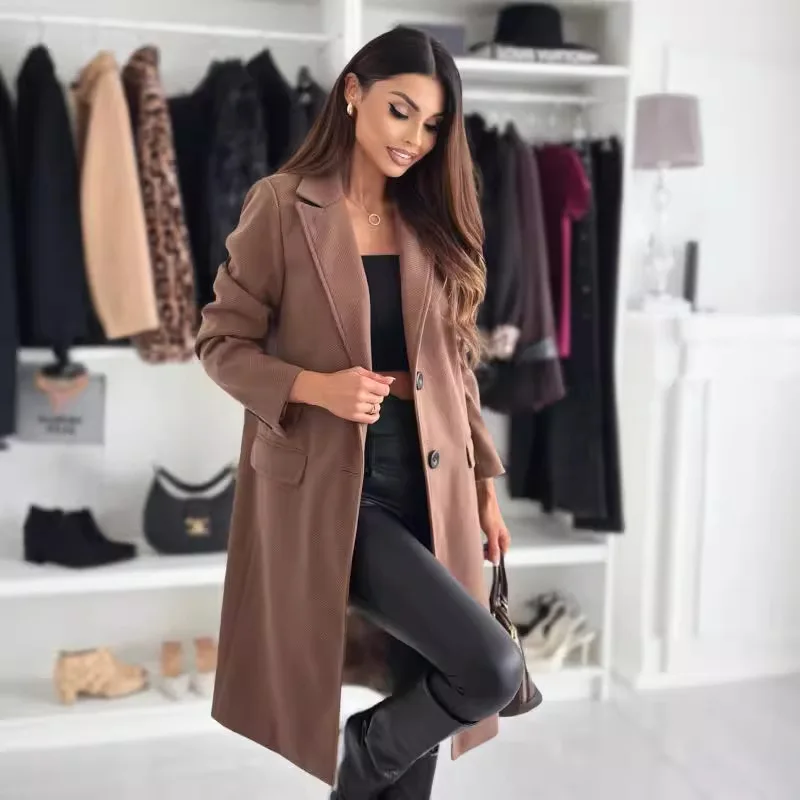 Popular Minimalist Long Sleeved Solid Color Single Breasted Woolen Jacket for Women