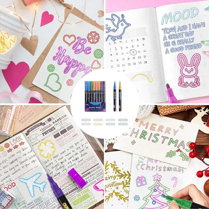 علامات الخطوط العريضة الذاتية بريق أقلام خط مزدوج للرسم ، علامات الخطوط العريضة ، قلم خط مزدوج ، DIY بها بنفسك الحرف الفنية