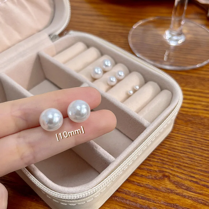 4mm-12mm Imitation Pearl Stud Earring for Women Korean Style Sweet Temperament Ear Jewelry Accessories Wedding Gift