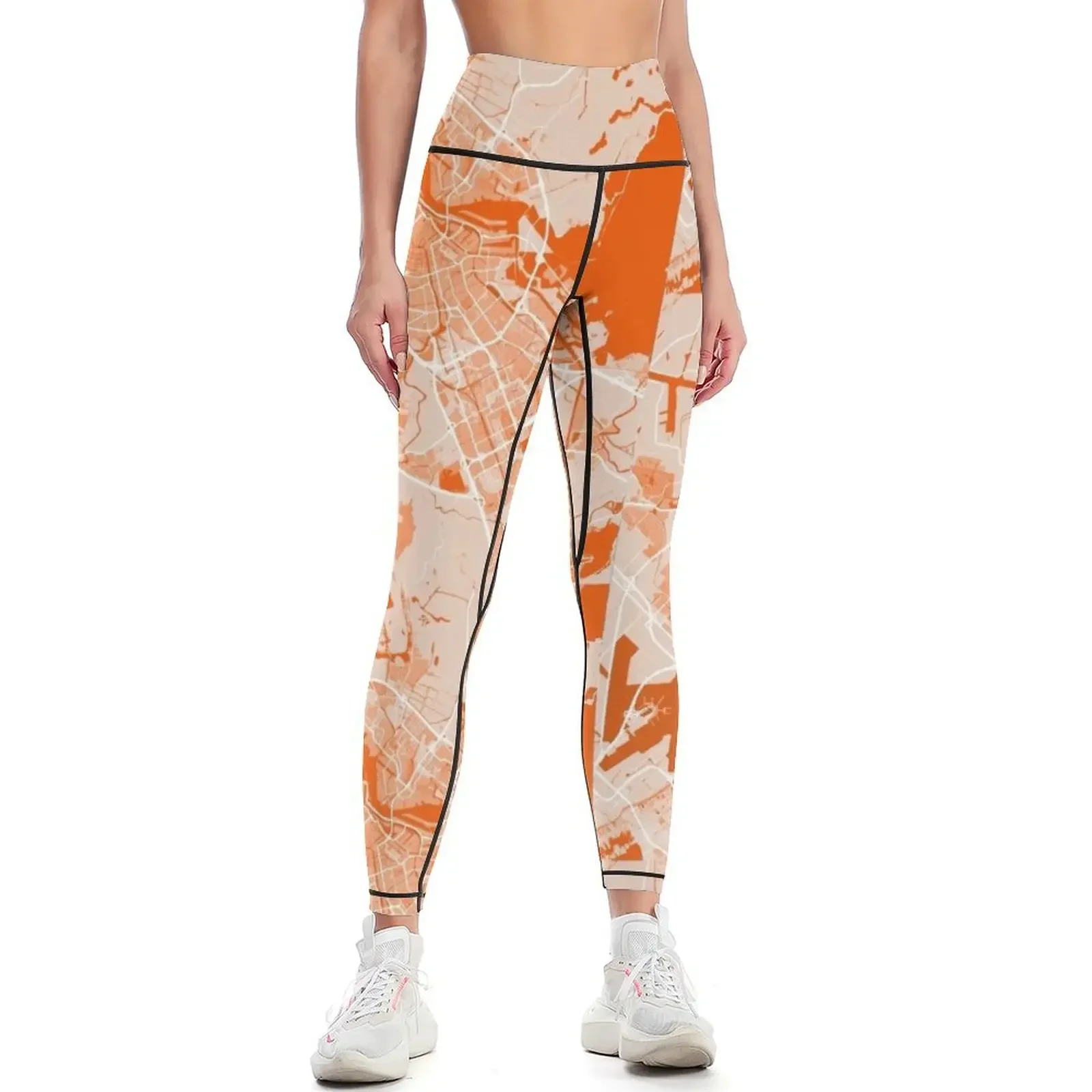 Amsterdam Map Orange Leggings Sportswear woman gym sportswear gym gym sportswear woman sporty woman Womens Leggings