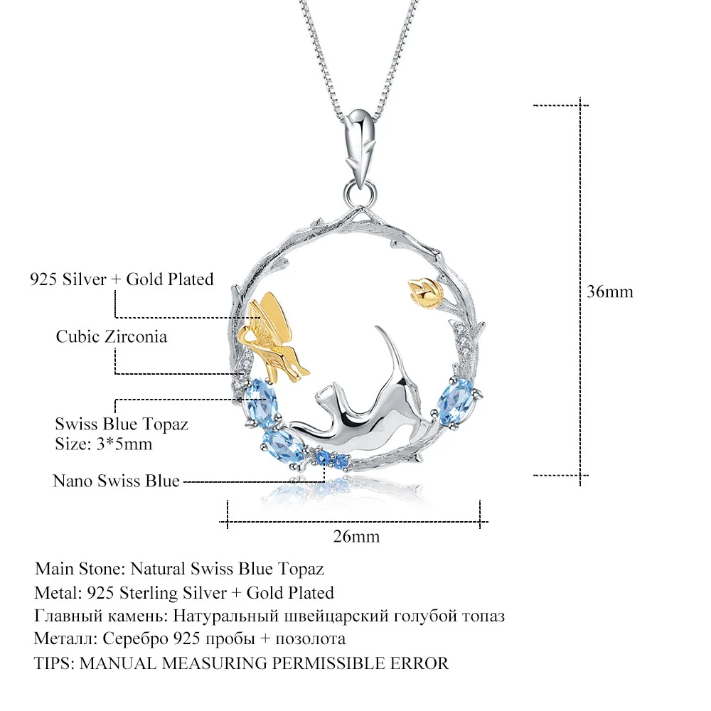 

Luxury brand genuine real jewels Designer National Style natural wind animal design 925 silver Topaz Necklace Pendant high quali