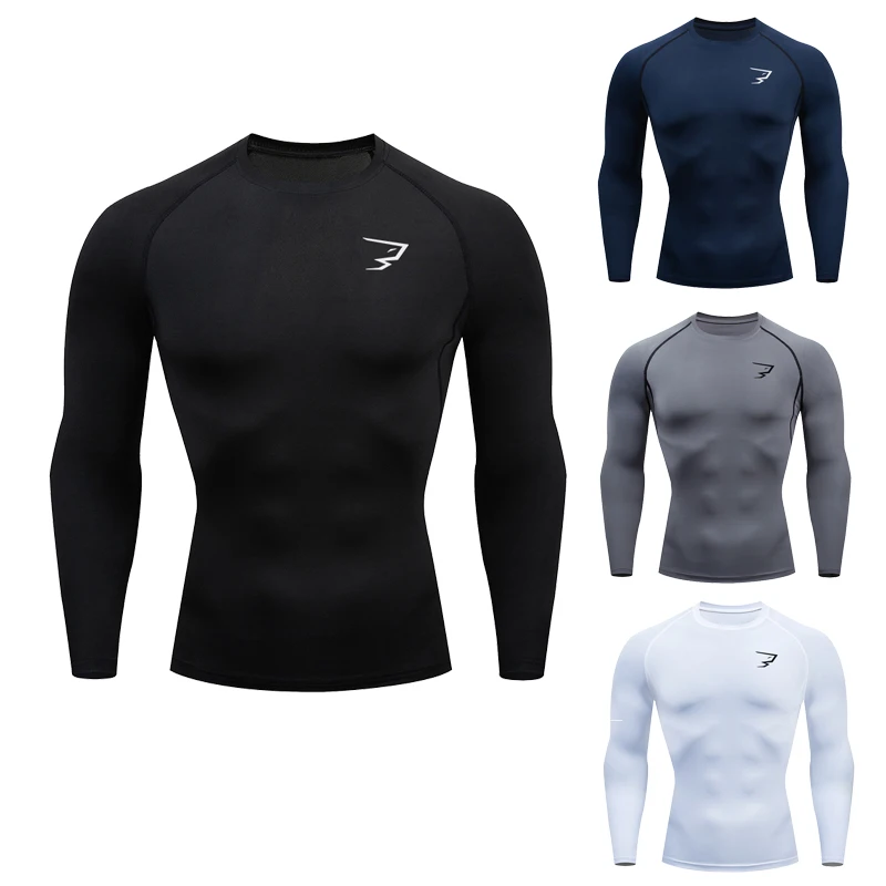 

Мужская компрессионная футболка для бега с длинными рукавами, спортивная футболка для тренажерного зала, фитнеса, мужской спортивный костюм для бега, спортивная рубашка, топы