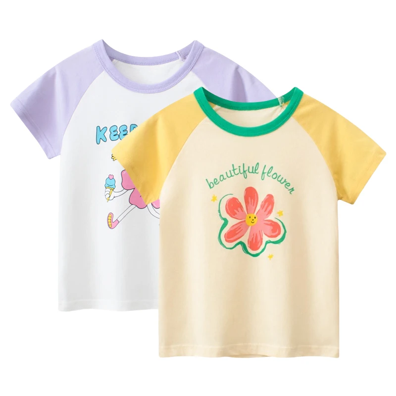 

Children's Clothing Kids Floral Print Short Sleeve T-shirt Bottoming Shirt 2025 Summer New Baby Girl Clothes