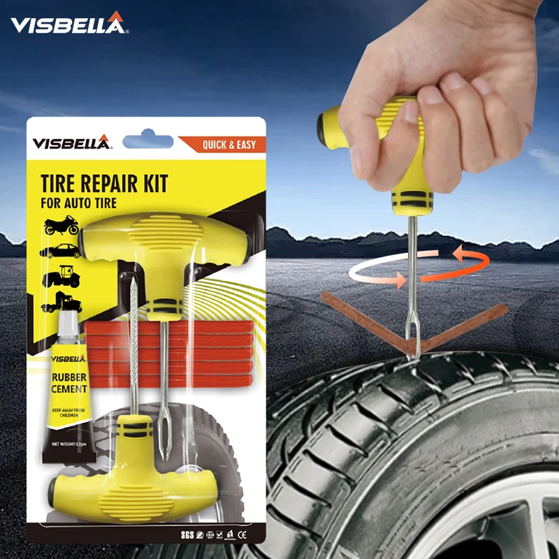 

Visbella Car Tire Damage Hole Repair Tool Tyre Puncture Plug Tools Auto Emergency Studding Kit Tubeless Rubber Strips Set