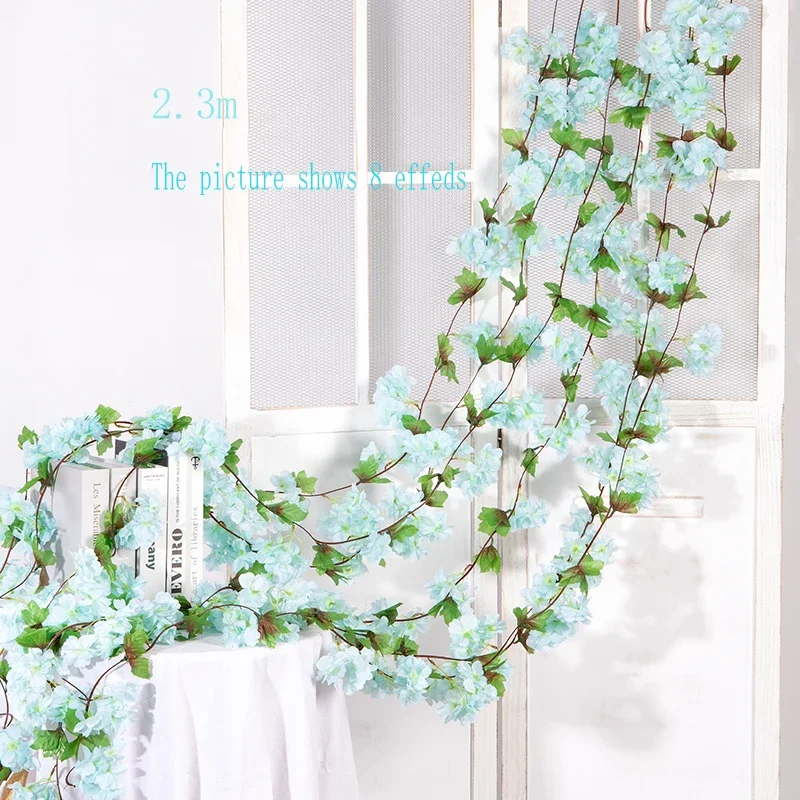 1PC Artificial Flowers Cherry Blossom Sakura Garland Wedding Arch Garden Backdrop Home Party Decoration Silk Fake Plants Vine