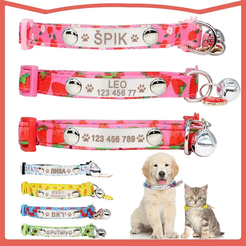 

Fruit Cat Collar Personalized Nylon Custom Name Small Dog Safety Breakaway Puppy Pet Accessories Kitten Collars Necklace