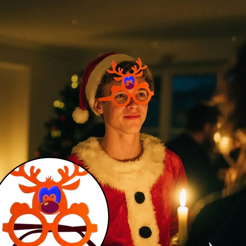 

2026 New Year Gift Merry Christmas Fluorescent Glasses Cartoon Dress up Elk Christmas Tree Decoration Party Photo Props Navidad