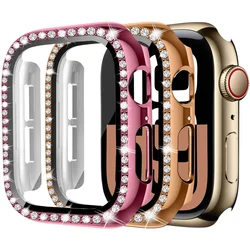 Glass+Diamond Case For Apple watch series 10 9 8 7 6 5 4 se 46mm 42mm 44mm-40-41-45mm Bling Bumper Screen Protector Accessories