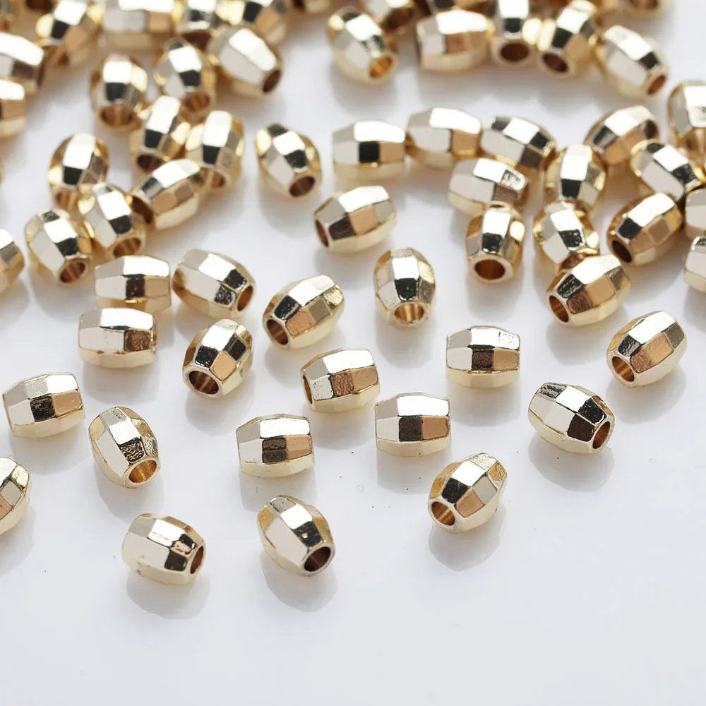 Brass Oval Beads para Fazer Jóias, Acessórios DIY, Spacer Bead, Pulseira e Colar Suprimentos, Banhado a Ouro 14K, Delicado, 3.8x4.5mm, 30PCs