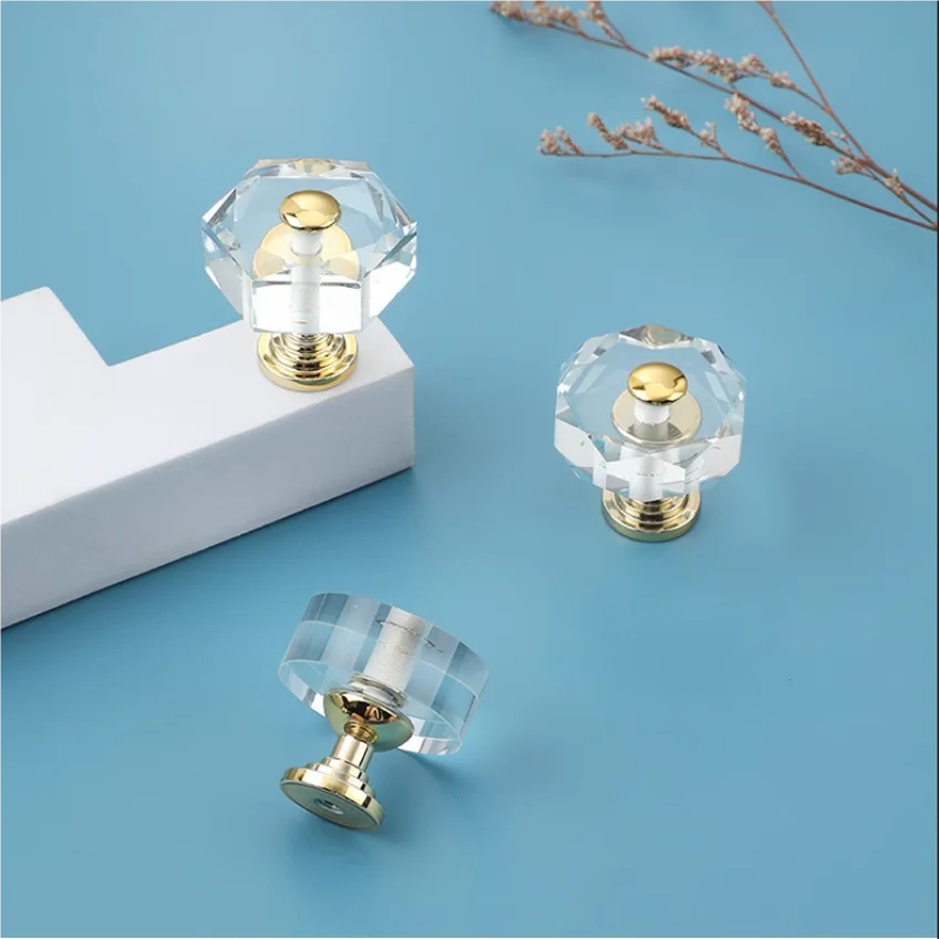 Modern Simple Fashion Clear Crystal Wardrobe Cupboard Door Handle Gold Drawer Shoe Cabinet Dresser Tv sand Bookcase Knob Pull