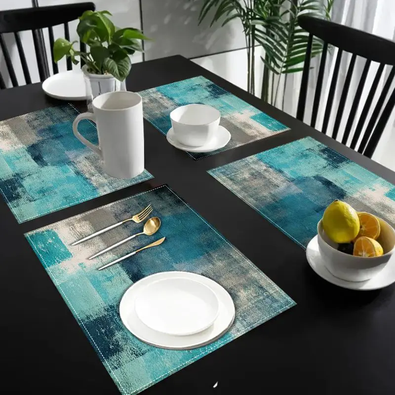 VIKAMA Morandi Abstract Ink Table Runner Placemats Set Waterproof Non Slip Kitchen Dining Table Mat view 4
