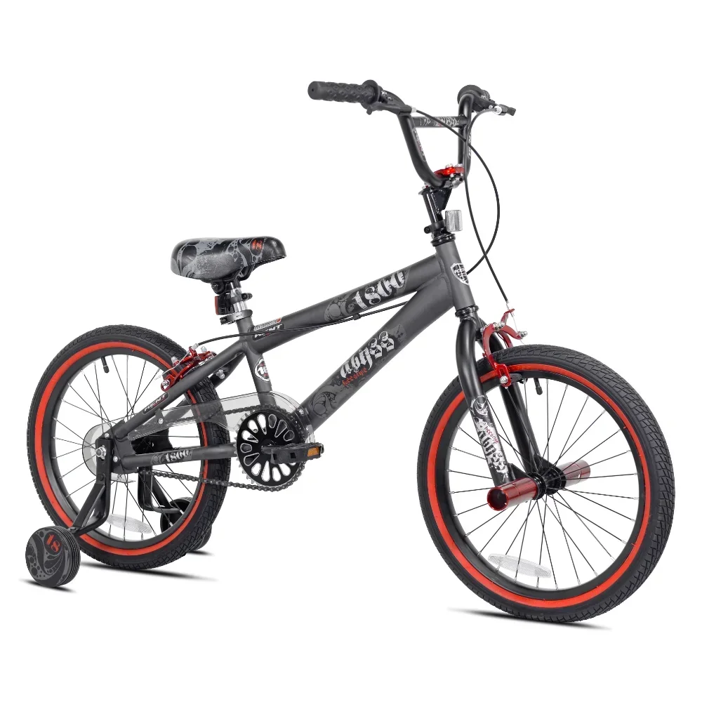 18 Zoll. Abyss Boy's Freestyle BMX Fahrrad, Kinderfahrrad, Grau Schwarz