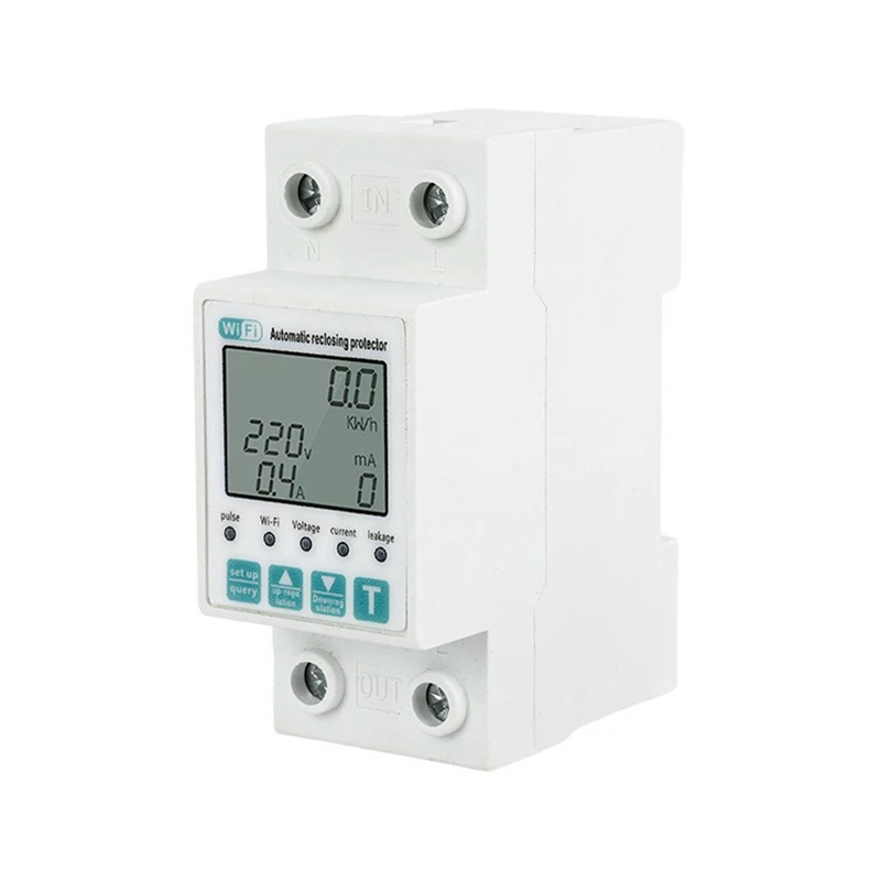 Tuya Wifi 2P Smart Energy Meter Power Kwh Meter Earth Leakage Over Under Voltage Protector Work With Tuya Smart Life