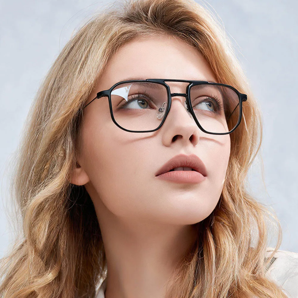 Double Bridge Blue Light Blocking Eyeglasses TR90 Geometric Optical Glasses Frames Fashion Women Men Myopia Computer Eyewear