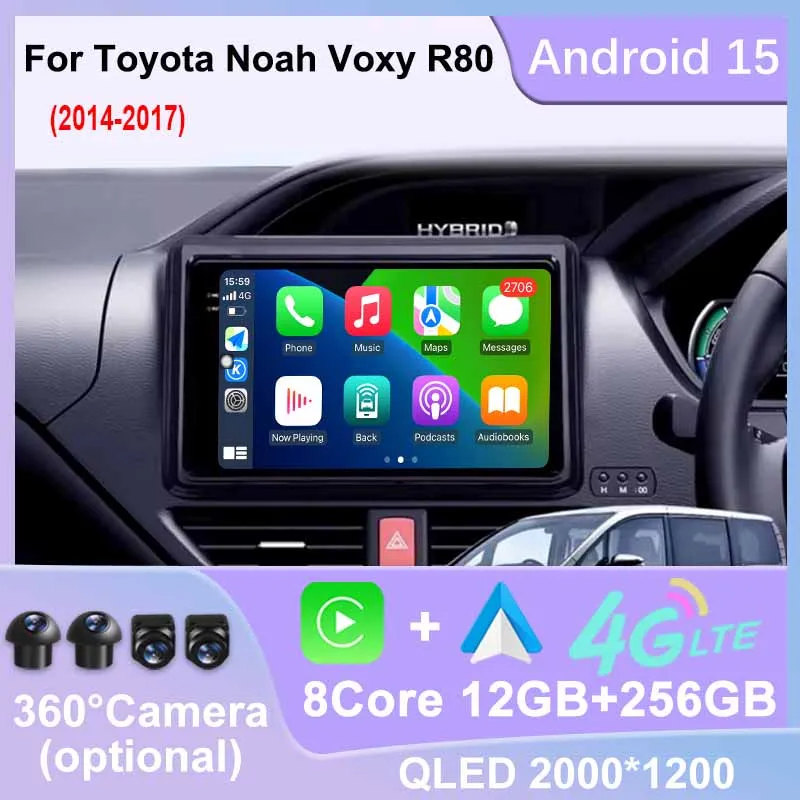 

Android 15 For Toyota Noah Voxy R80 2014-2017 Car Radio Multimedia Navigation GPS WIFI 4G Wireless Carplay Touch 2K QLED Screen