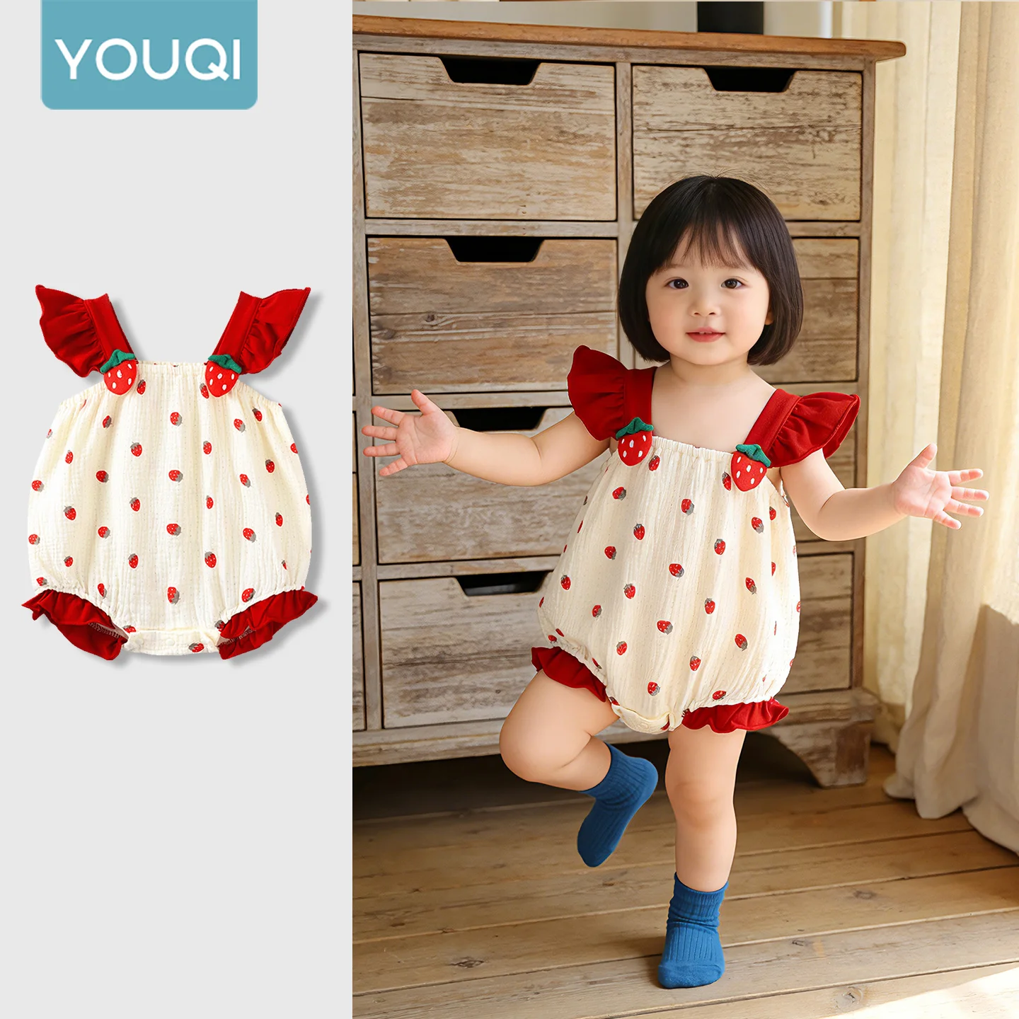 

【Youqi】Китайский комбинезон для малышей 0-2 лет, новинка 2026 года, летний комбинезон для новорожденных, из чистого хлопка, для ползания