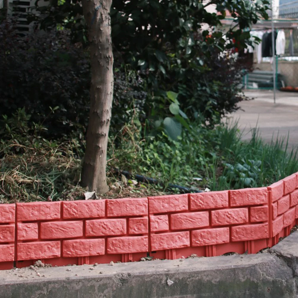 

4pcs Brick Red Garden Fence Decorative Border Retaining Soil Fences Plastic L scaping Courtyard Edging nament Reusable Lawn
