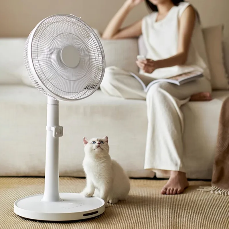 Floor-Mounted Electric Fan Household Light Sound Bedroom Large Wind Air Circulation Fan White Remote Control Mute Liftable