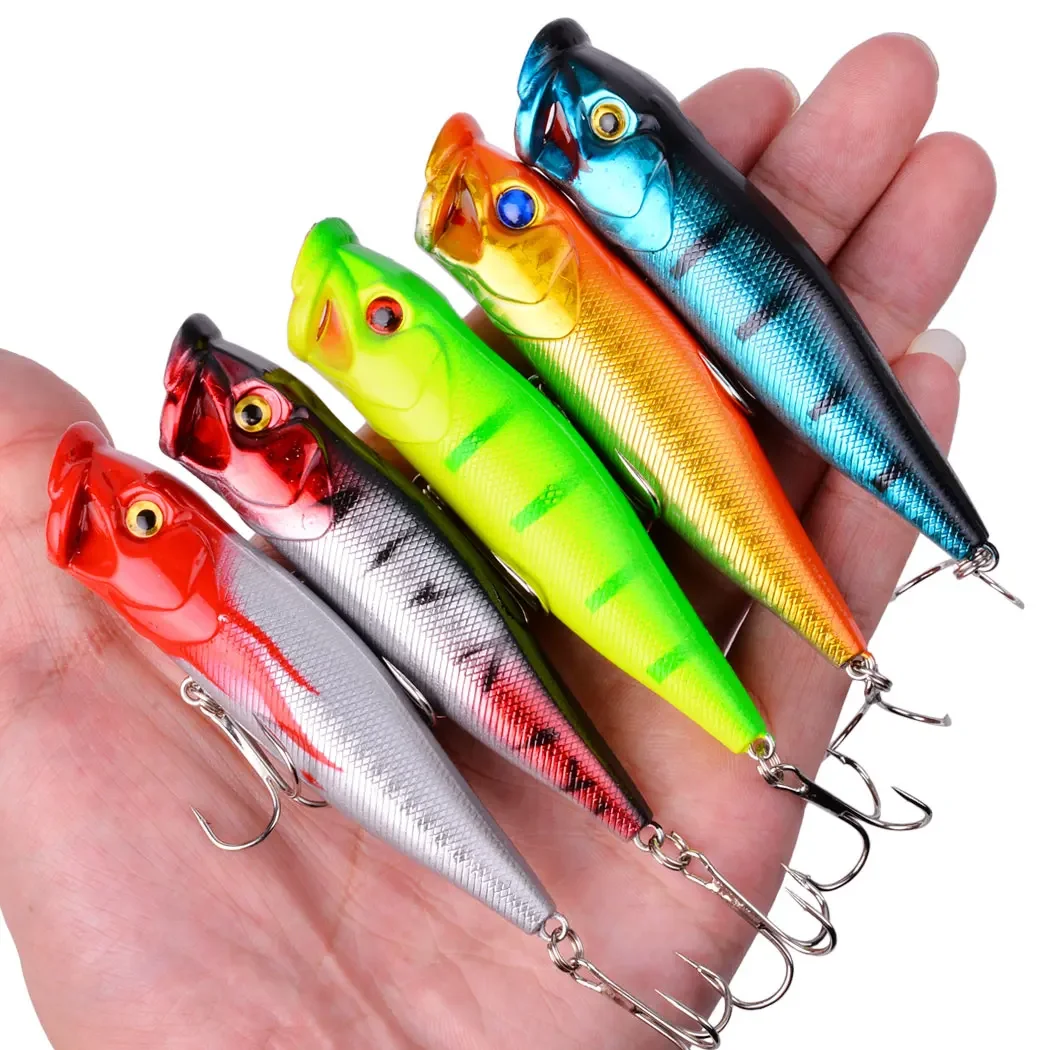 10pcs 낚시 미끼 Topwater 포퍼 미끼 12.7/11.9g 하드 미끼 인공 Wobblers 플라스틱 낚시 태클 6 # 후크