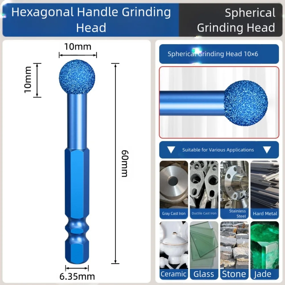 Diamond Grinding Head Set Hex Shank Rotary File For Polishing Stone Glass Carving  Abrasive Tools Steel Alloy Milling Cutter