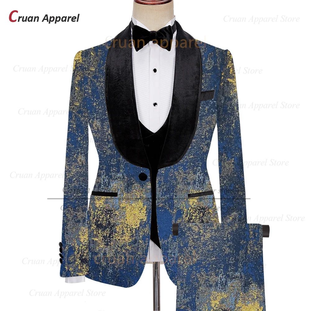 

Luxury Men Suit Sets Evening Banquet Tailor-made Fashion Blazer Vest Pants 3 Pieces Wedding Party Groomsman Slim Fit Outfits