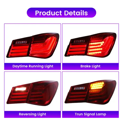 Pair Of Car Tail Light Assembly For Chevrolet Cruze 2009-2013 Upgrade BMW F02 Style LED DRL Brake Light Tail Lamps Taillights 8 best sales chevrolet cruze far - №8