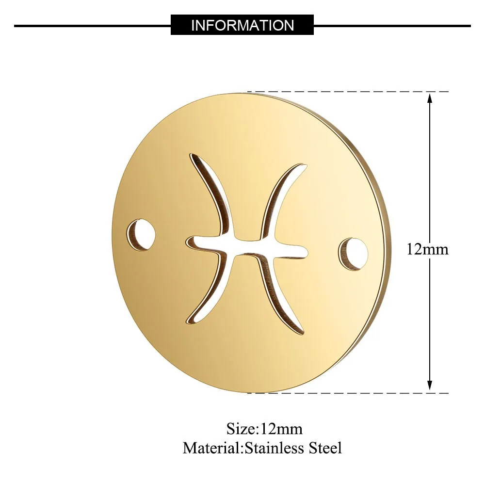 12pcs/lot Stainless Steel Mixed Zodiac Charms 12mm Mirror Polish Zodiac Signs Twelve Constellation DIY Jewelry Making