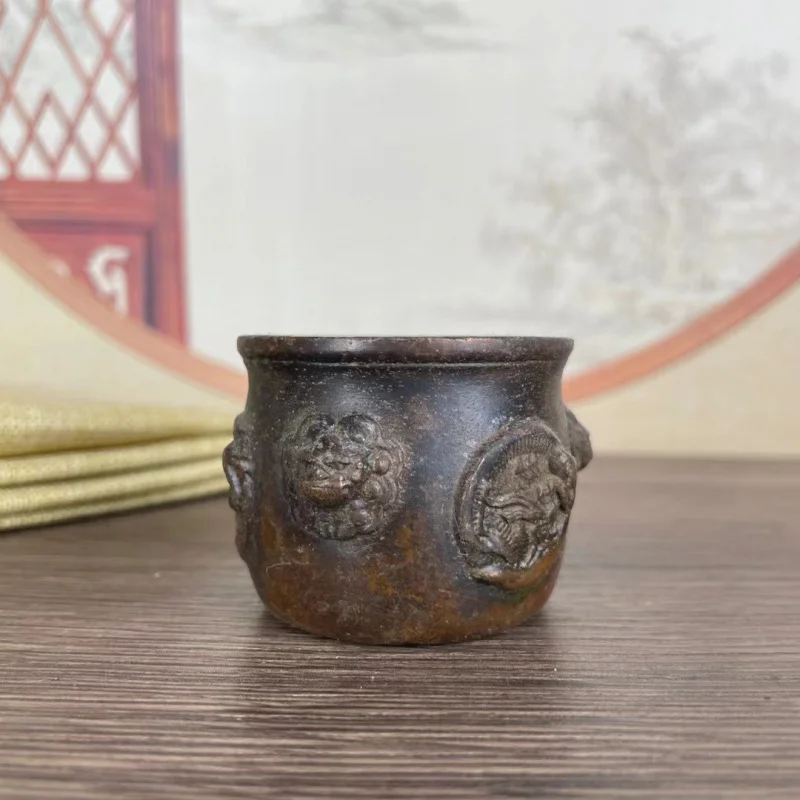 - small , with raised ears, copper-plated four-sided beast incense burner, vinta